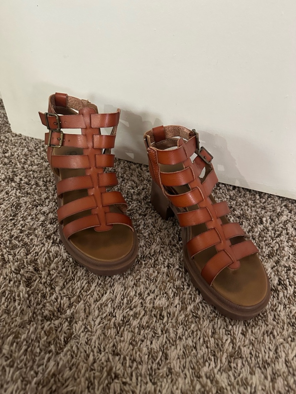 Women's Brown Strappy Block Heel Sandals